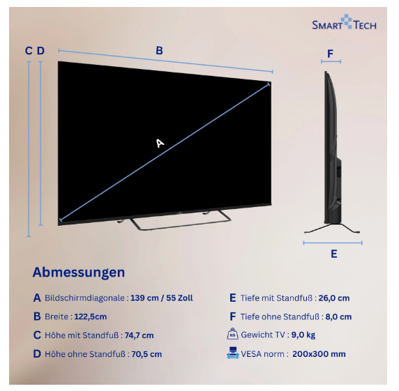 TV QLED 55" SMART TECH 55QV02K