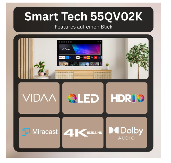 TV QLED 55" SMART TECH 55QV02K