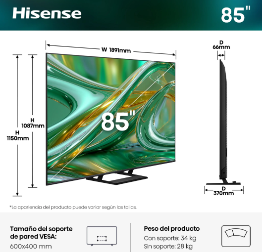 TV Hisense 85E8S Mini LED 85" 4K