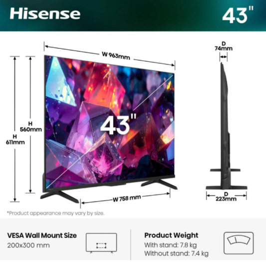 TV Hisense 43E7S PRO QLED 43" 4K