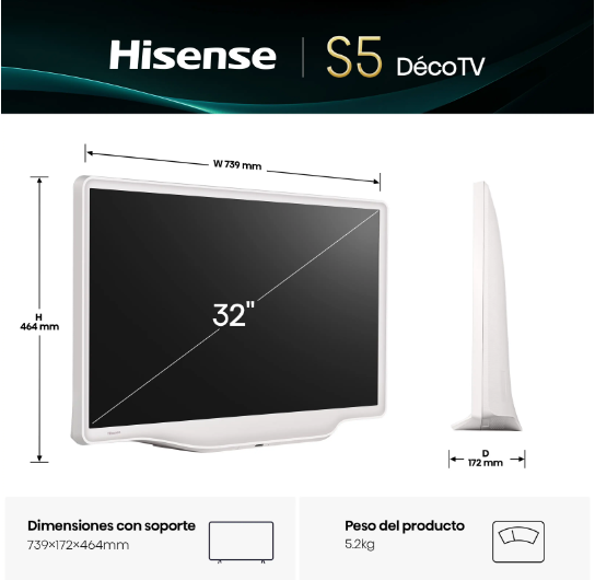 Televisor  Hisense 32S5Q QLED 32" Modo Arte Blanco